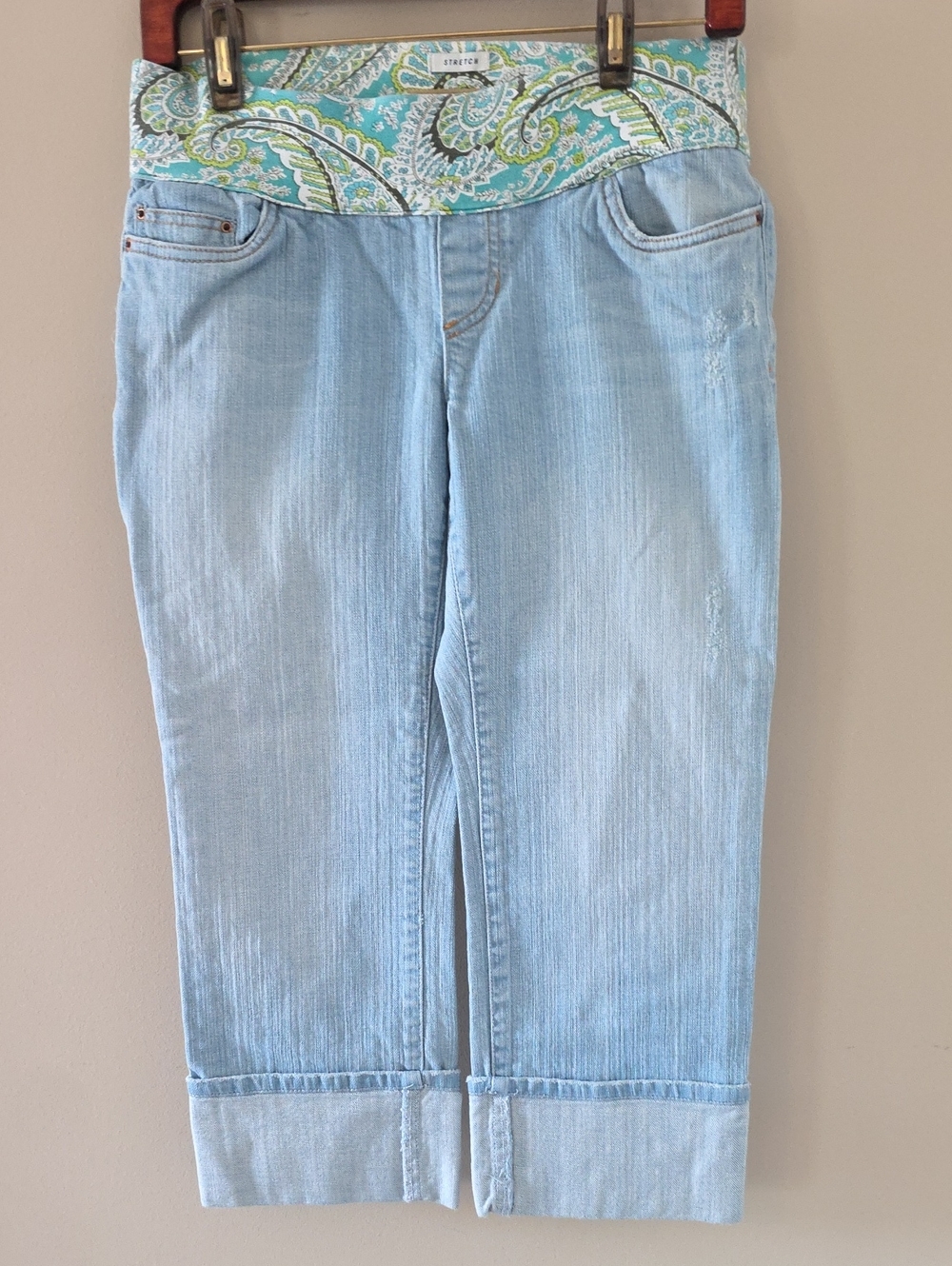 Old Navy Maternity Light Blue Cropped Jeans with Paisley Waistband